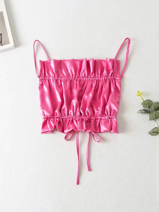 Color-Pink-Sexy Strap Solid Color Lace Tube Top Short Vest-Fancey Boutique