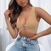 Color-Women Summer Cropped V-neck Solid Color Small Top Metal Ring Hollow Out Cutout Backless Sexy Slim Vest-Fancey Boutique