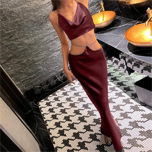Women Clothing Summer Sexy Backless Tube Top Top Slim Skirt Set-Fancey Boutique