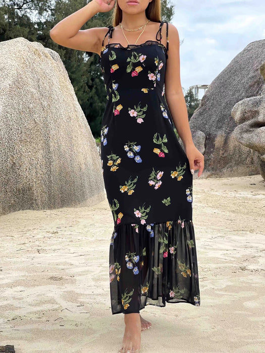 Spring Women Floral Plants Floral Print Slit Strap Dress-Fancey Boutique