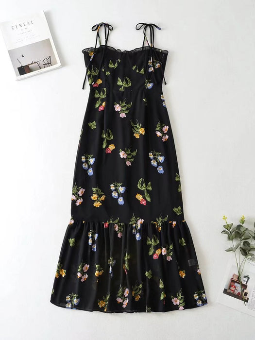 Spring Women Floral Plants Floral Print Slit Strap Dress-Fancey Boutique