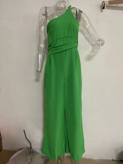 Color-Green-Spring Summer Solid Color Loose Wide-Leg Cotton Linen Jumpsuit-Fancey Boutique