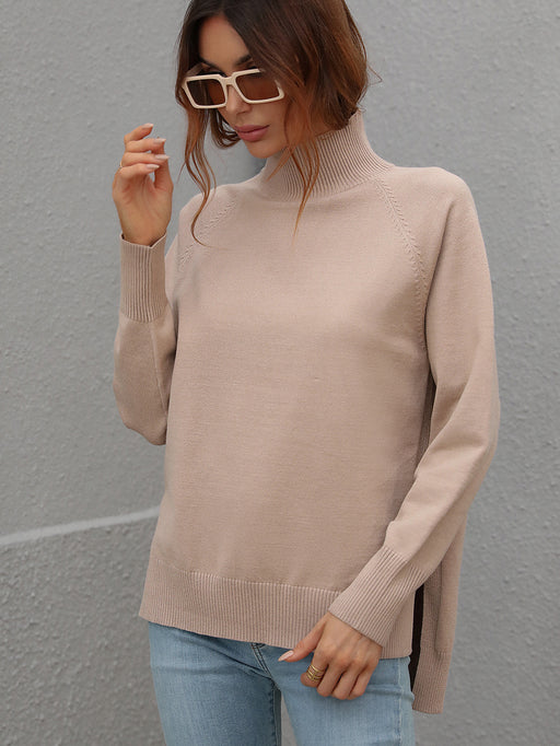 Color-Khaki-Autumn Winter Solid Color Sweater Turtleneck Women Clothing Solid Color Turtleneck Sweater for Women-Fancey Boutique