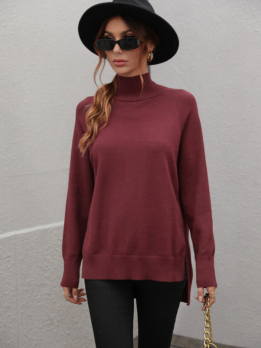 Color-Jujube Red-Autumn Winter Solid Color Sweater Turtleneck Women Clothing Solid Color Turtleneck Sweater for Women-Fancey Boutique