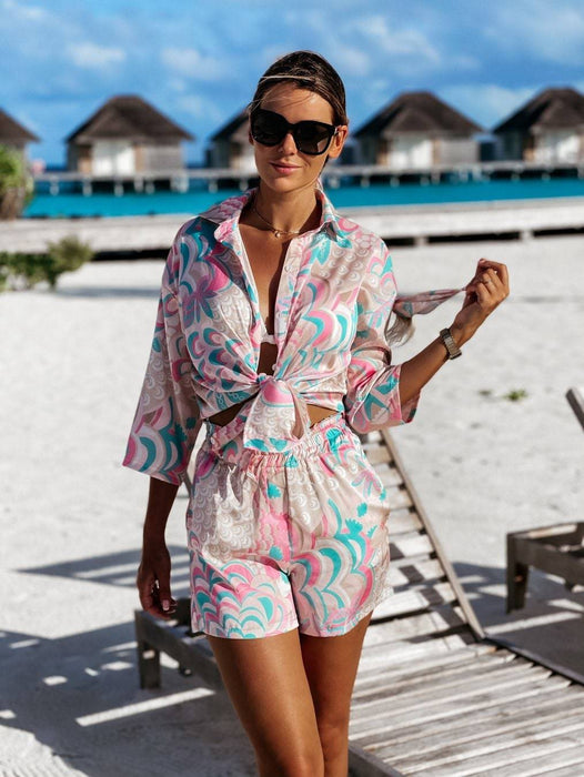 Color-Pink-Summer Blouse Pants Casual Beach Degrees Wind False Two-Piece Suit-Fancey Boutique