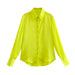 Color-Spring Women Bright Yellow Satin Texture Shirt Top-Fancey Boutique