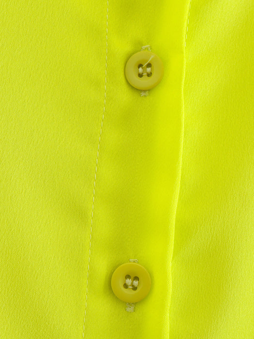 Color-Spring Women Bright Yellow Satin Texture Shirt Top-Fancey Boutique