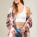 Color-Pink-Women Autumn Winter Plaid Shirt Button Down Jacket Coat Plaid Shacket Jacket Clothing with Pocket Cozy Long Sleeve Casual Boyfriend Shirt-Fancey Boutique