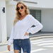 Color-White-Autumn Winter Long Sleeve U Collar Knitted Loose Solid Color Pullover Sweater Women-Fancey Boutique