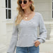 Color-Light Gray-Autumn Winter Long Sleeve U Collar Knitted Loose Solid Color Pullover Sweater Women-Fancey Boutique