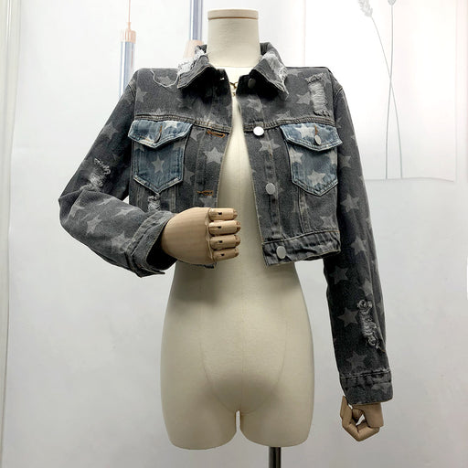 Color-Gray-Autumn Winter Popular Slim Women Jacket Flag XINGX Printed Short Coat-Fancey Boutique