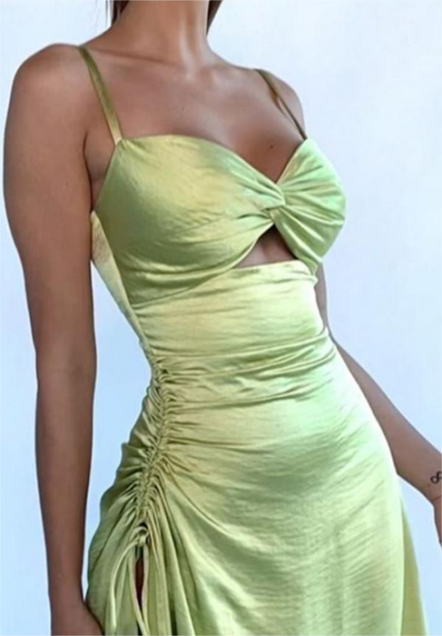 Color-Light Green Sexy Drawstring Irregular Asymmetric Dress-Fancey Boutique