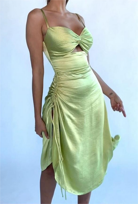 Color-Light Green-Light Green Sexy Drawstring Irregular Asymmetric Dress-Fancey Boutique