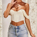 Color-Apricot-Women Clothing off Shoulder Mesh Solid Color Sexy Bandeau Crop-Top Short Top Women-Fancey Boutique