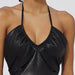 Color-Trendy Sleeveless Zipper Faux Leather Faux Leather Bandeau Sling Top-Fancey Boutique