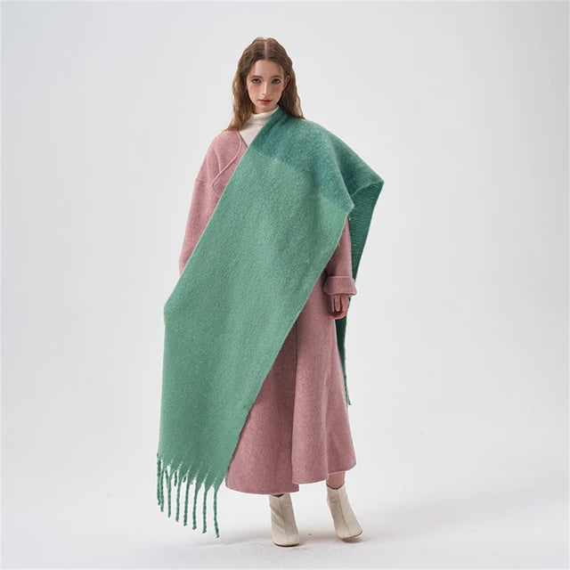 Simple color blocking soft touch plush scarf thickened and lengthened imitation cashmere shawl student windproof scarf for women-45x240cm-Fancey Boutique