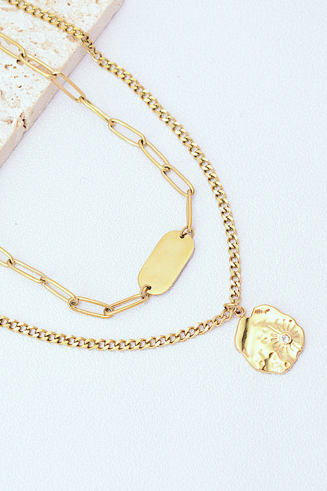 Gold-Plated Double-Layered Pendant Necklace-One Size-Fancey Boutique