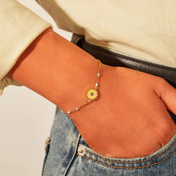 Sunflower Shape 18K Gold-Plated Bead Bracelet-One Size-Fancey Boutique