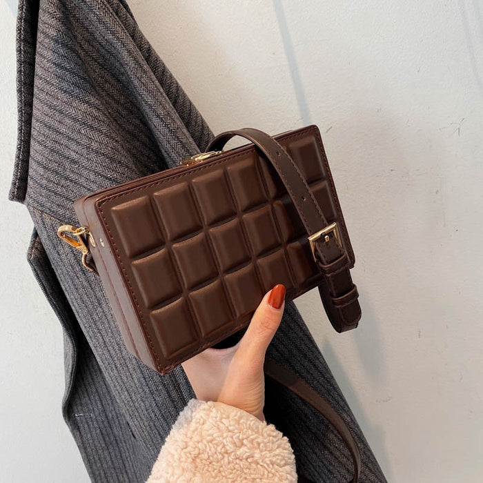 Fashionable embossed shoulder bag chocolate crossbody bag-Fancey Boutique