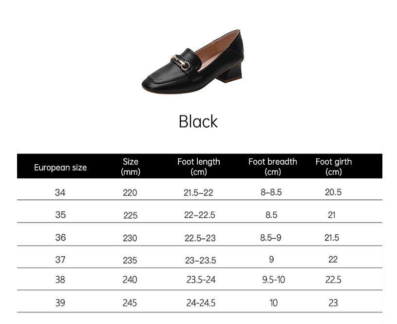 Square-toe loafers for women, thick heels, spring and autumn new women's shoes, medium-heeled shoes, spring black PU small leather shoes-Fancey Boutique