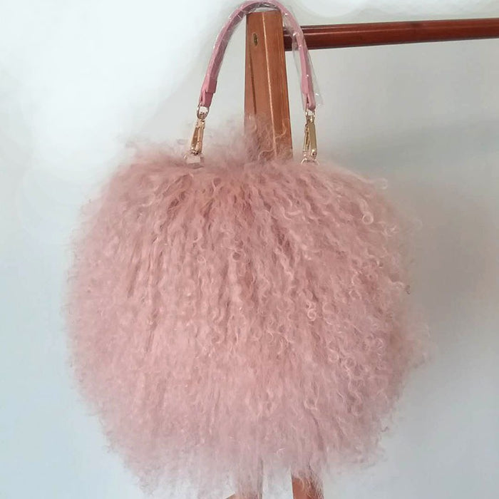 Genuine leather women's bag beach wool fur bag, one shoulder portable tassel sheepskin fur bag-Fancey Boutique