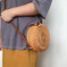 Rattan Bag Summer Round Bag Round Beach Bag Shoulder Bag Crossbody Bag Leather Buckle Straw Bag 18*7cm-Fancey Boutique