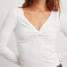 Color-White-Lady Temperamental V Neck Top Chic Slim Pullover Sexy Long Sleeve T Shirt Women-Fancey Boutique