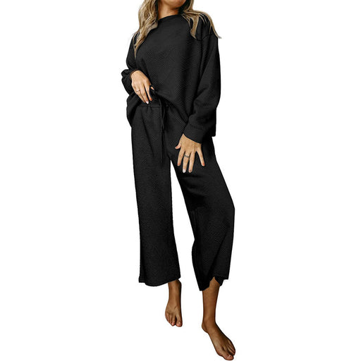 Color-Black-Loose Simple Solid Color Casual Suit Women Autumn Texture Drawstring Sportswear Women-Fancey Boutique