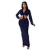 Color-Navy Blue-Hooded Cropped Top Sexy High Waist One Step Skirt Two Piece Set-Fancey Boutique