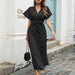 Color-Black-Popular Women Clothing Spring Summer Casual Ruffle Sleeve Lace-up Large Pleated Chiffon Dress-Fancey Boutique