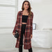 Color-Burgundy-Autumn Winter Plaid Leopard Knitted Printed Cardigan Coat-Fancey Boutique