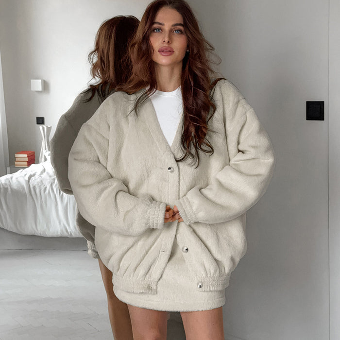 Cashmere Cardigan Short Skirt Autumn Winter Warm Suit Can Be Worn outside Fashionable Knitted Soft Home Wear Women-Fancey Boutique