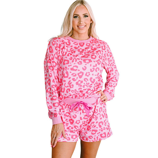 Color-Pink-Fall Satin Casual Suit Women Personality Design Leopard Print Two Piece Set Women-Fancey Boutique