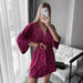 Autumn Rose Red Printed Cardigan Lace up Nightgown Loose Casual Soft Ladies Homewear-Fancey Boutique