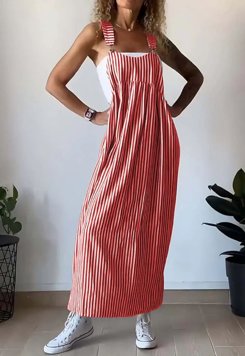 Summer Women Striped Overall Skirt-Red-Fancey Boutique