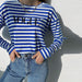 Spring Summer Printed Striped Cotton Long Sleeved T Shirt Women Soft Loose Top Vogue-Fancey Boutique