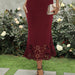 Women Clothing Elegant Knitted Sheath Hollow Out Cutout out Burnt Fishtail Skirt Midi Length Skirt-Burgundy-Fancey Boutique