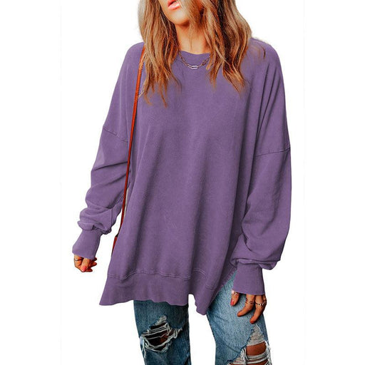 Color-Purple-Simple Solid Color Loose Pullover Top Women Autumn Multicolor Minimalism All Matching Hoodie-Fancey Boutique