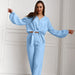 Color-Blue-Autumn Winter Blue Color Simple Outdoor Long Sleeved Trousers Pajamas Two Piece Set Home Wear for Women-Fancey Boutique