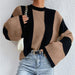 Autumn Winter Western Knitted Sweater Top Round Neck Striped Niche Sweater Coat Women-Fancey Boutique