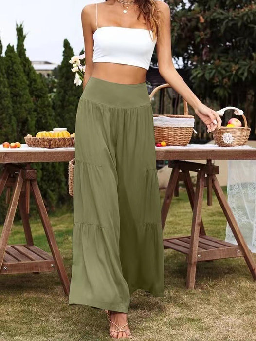 Color-Army Green-Spot Goods Summer Casual Wide Leg Cotton Linen Popular High Waist Loose Pants Women Pants-Fancey Boutique
