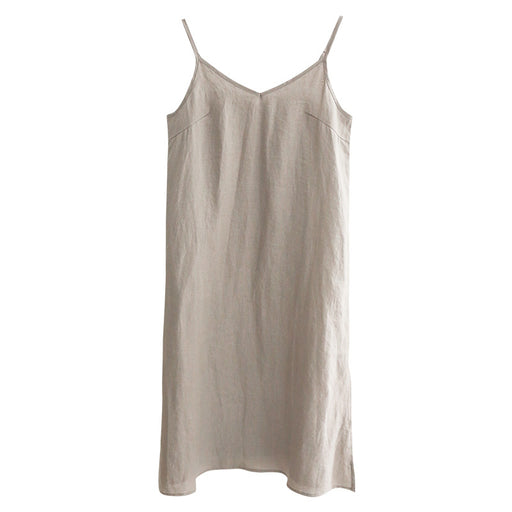 Color-Gray-Pure Linen Slip Dress Simple Inner Wear Dress Niche Vacation Cotton Linen Home Nightdress Vest Dress-Fancey Boutique