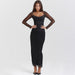 Autumn Women Mesh Long Sleeve Boning Corset Slim Hip Bag Slit Midi Sexy Black Dress-Fancey Boutique