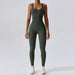 Color-Olive Green-Spring Seamless Yoga Jumpsuit Dance Cinched Waist Slim Fit Sports Stretch Tight Jumpsuit-Fancey Boutique