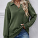 Color-Dark Green-Women Clothing Autumn Winter Winter Polo Collar Long Sleeve Loose Fitting Fleece Pullover Women-Fancey Boutique