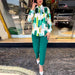 Office Women Clothing Summer Elegant Long Sleeve Blouse High Waist Cropped Pants Skinny Pants Suit-Green-Fancey Boutique