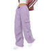 Color-Lavender-Women Clothing Solid Color Nylon Multi Pocket Loose Cargo Pants-Fancey Boutique
