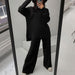 Color-Black Suit-Autumn Winter Russian Long Sleeve Loose Casual Sweater Knitted Top Trousers Set-Fancey Boutique