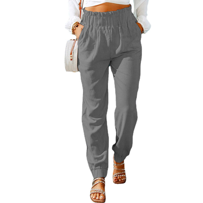 Color-Dark Grey-Women Clothing Spring Ruffled Elastic Waist High Waisted Trousers-Fancey Boutique