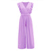 Color-Purple-Sexy Slim Jumpsuit High Waist Sleeveless Lotus Leaf V neck Pleated Wide Leg Skort Women-Fancey Boutique